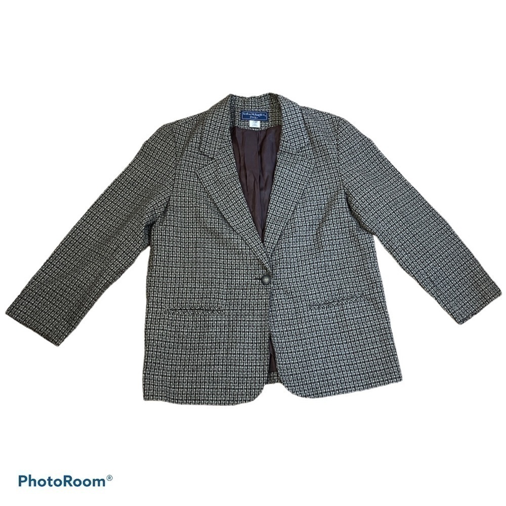 Vintage Norton McNaughton Petite Blazer 12P Brown Black Houndstooth Career